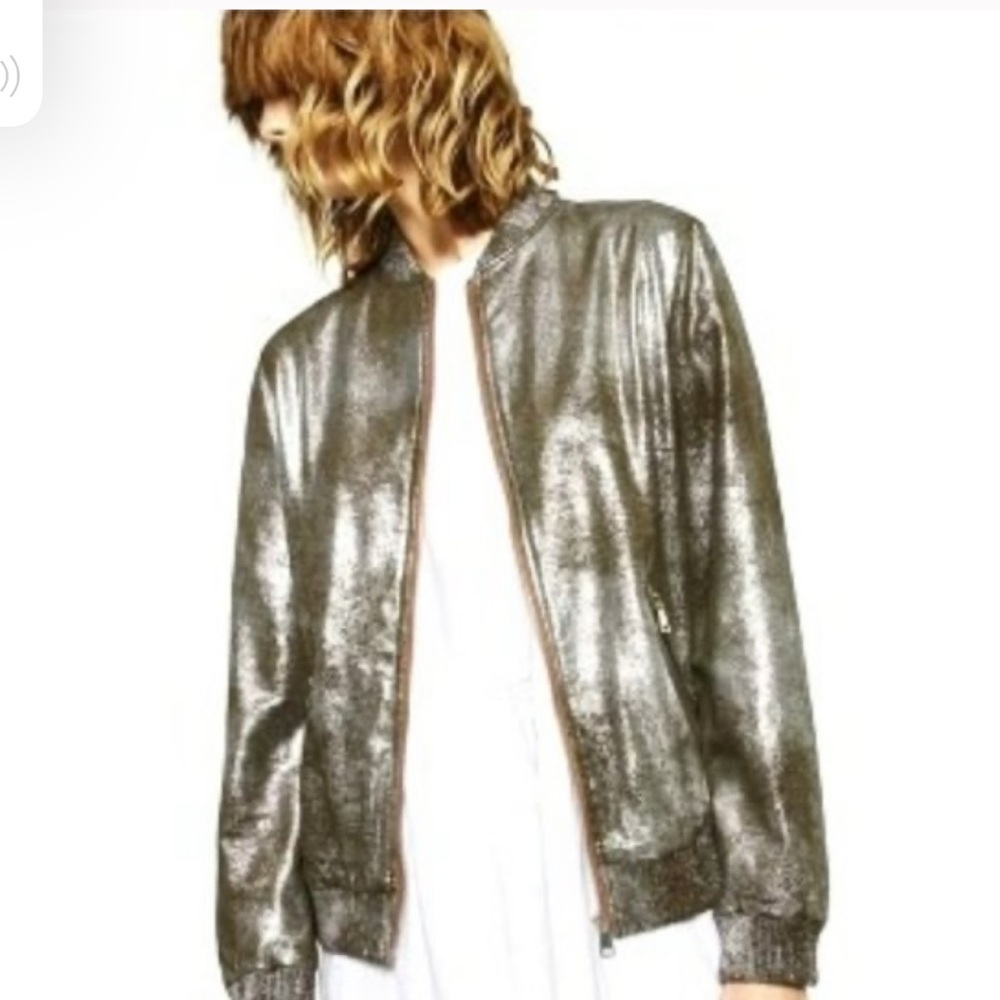 NWOT Zara Glitter bomber jacket XS